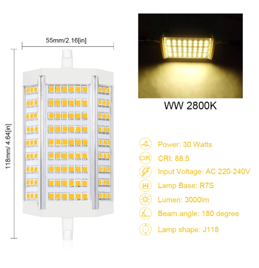 Lusta LED Co. (LST0554-30W-R7S-CW) 30w Dimmable r7s 118mm led light bulb (24 Available)