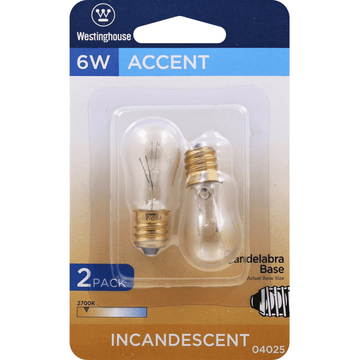 Westinghouse (04025) Accent Incandescent 6w candelabra base 2pack bulbs