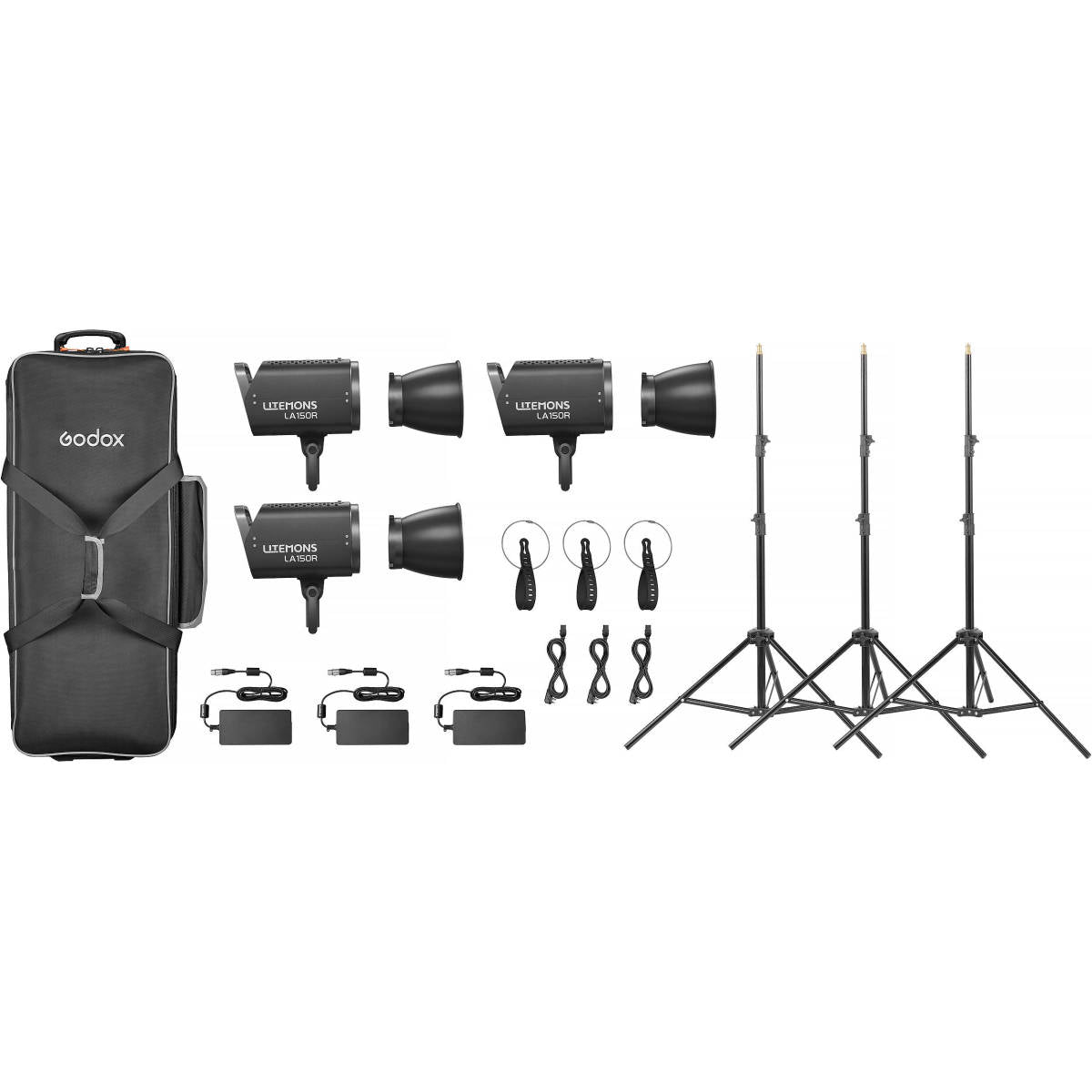 Godox Litemons LA150R RGB LED Monolight (3-Light Kit with Stands, Black)