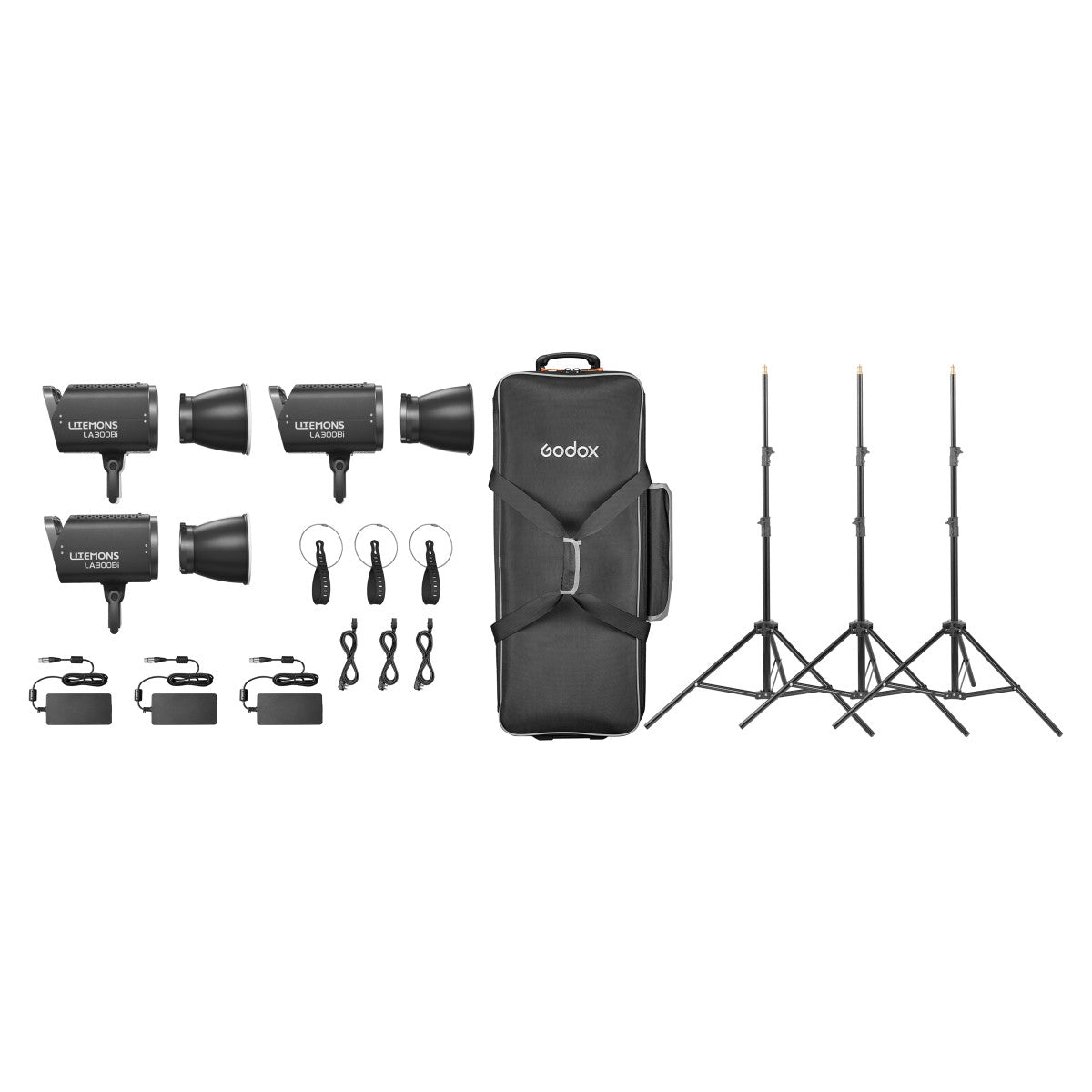 Godox Litemons LA300Bi Bi-Color LED Light 3-Light Kit with Stands (Black Edition)