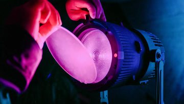 Astera QuikPunch Zoomable LED Fresnel with removable yoke and barndoors