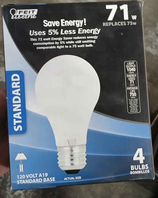 Feit Electric (16666) 120V A19 Standard base 71W Frosted 4 Bulb Pack (8 available)