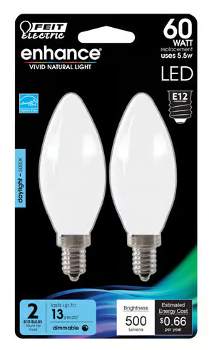Feit (BPCTF60/950CA/FIL) LED E12 White 5.5W 2-Pack Bulbs(9 Available)